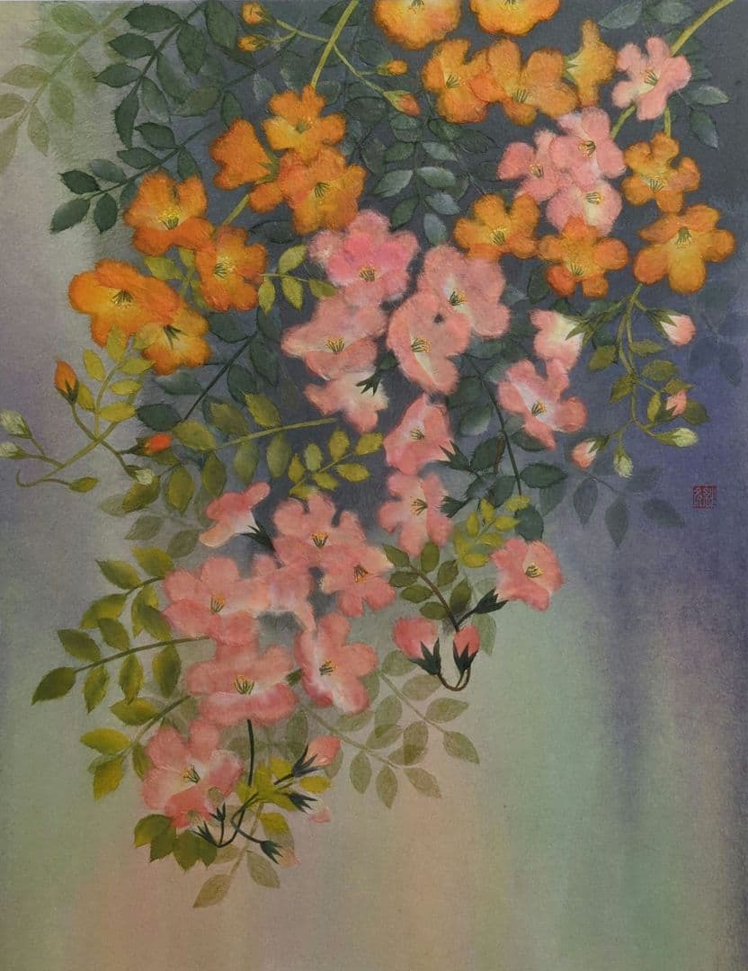 【ちぎり絵】「映(はえる)」　ノウゼンカズラ　ハンドメイド　(P 10)　彩りを