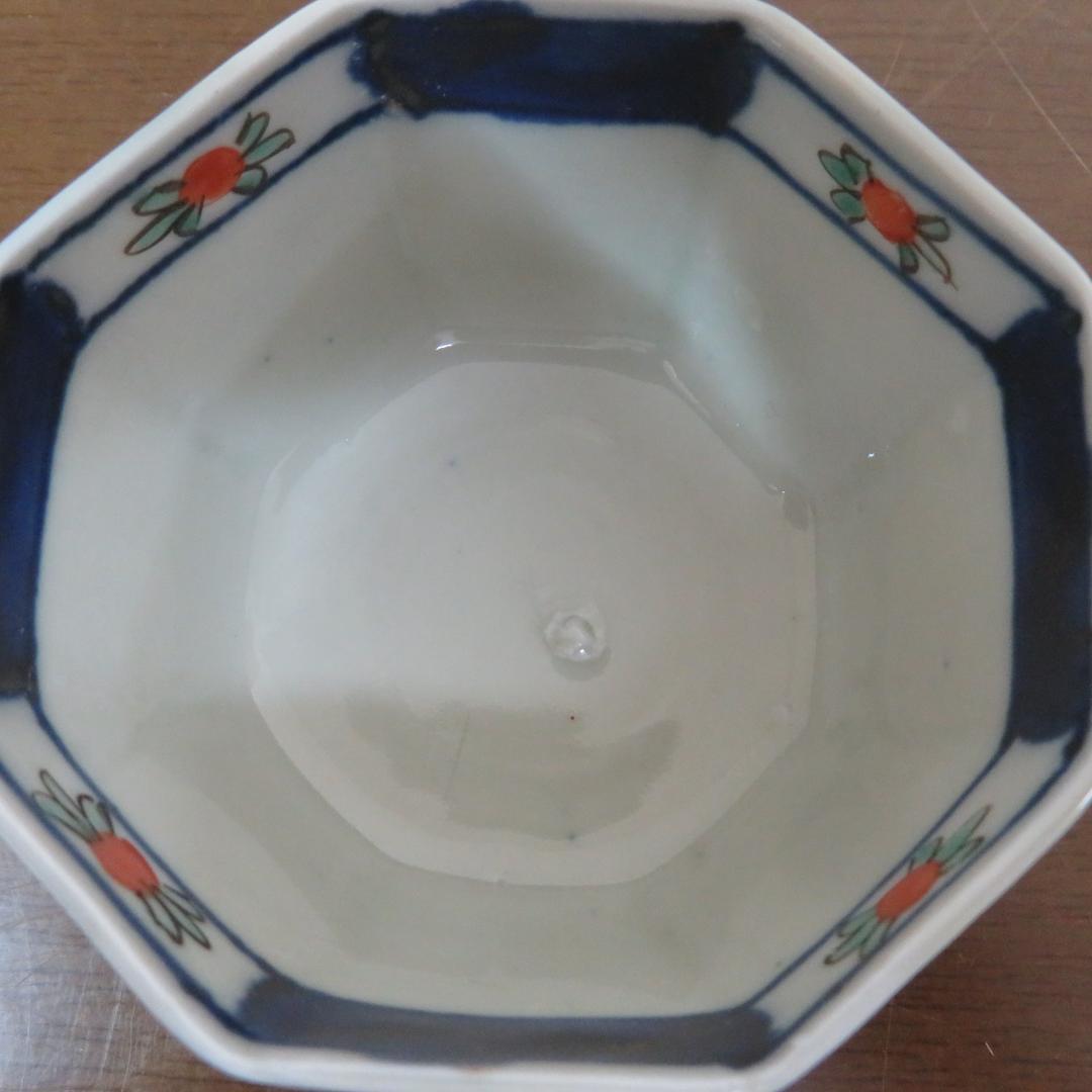 小鉢 向付 染付 色絵付け 江戸 明治 松竹梅 蝶 八角鉢 5客 美品
