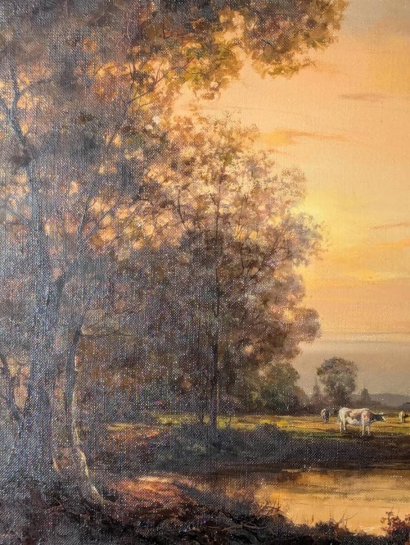 【真作】絵画　鈴木政輝　油彩8号　静かな水辺　運輸大臣賞　箱・黄袋入　T156