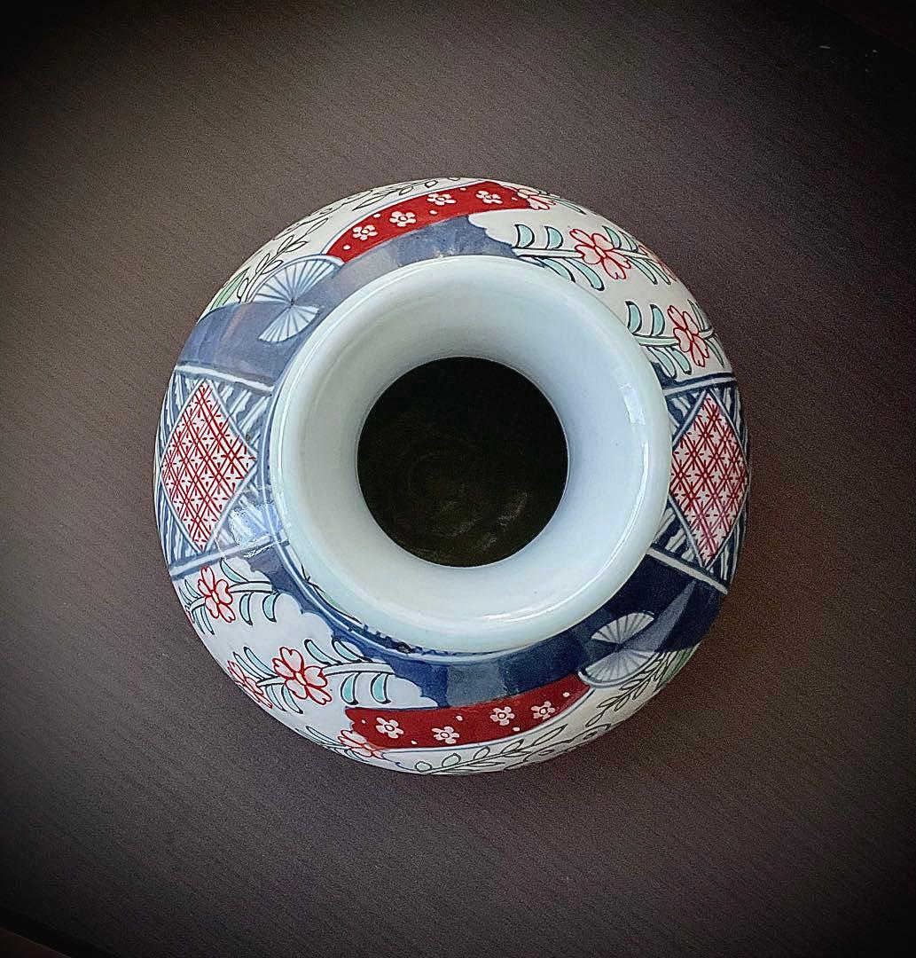 №８７６　佐藤走波（六代）　花瓶or つぼ　染錦　扇絵辻が花文【特特選•一点物】