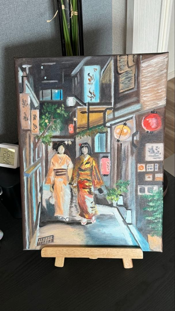 「京都の路地裏」　手描き　油絵　風景画　原画　油彩画　京都