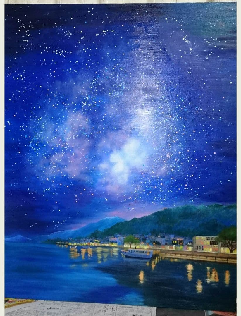 絵画　油彩画　原画　Ｆ30 【星空のクィーンズタウン