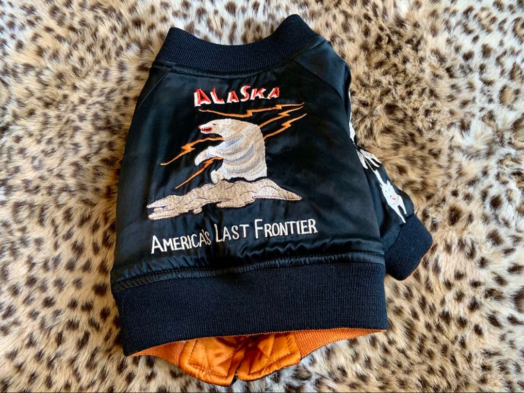 リバーシブルスカジャンblueblueblue犬服ジャンパー防寒ダウン和柄刺繍