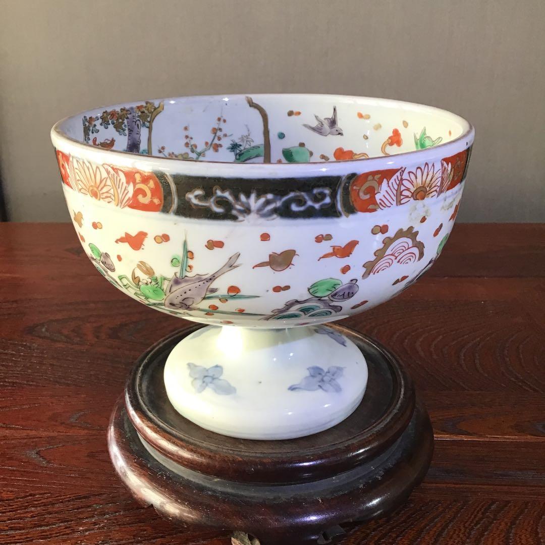 古伊万里金彩色絵　　瓢箪から駒図柄盃洗　　　　江戸期