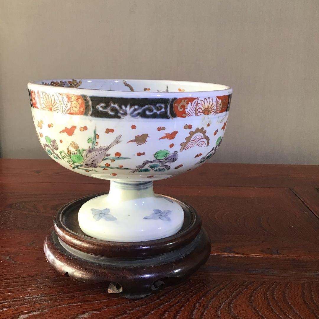 古伊万里金彩色絵　　瓢箪から駒図柄盃洗　　　　江戸期