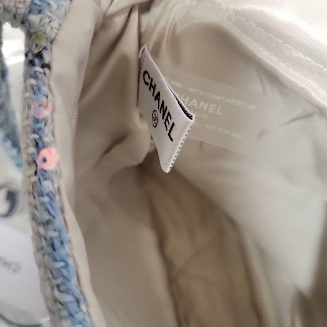 CHANEL ツイード トートバッグ スパンコール 水色 ブルー