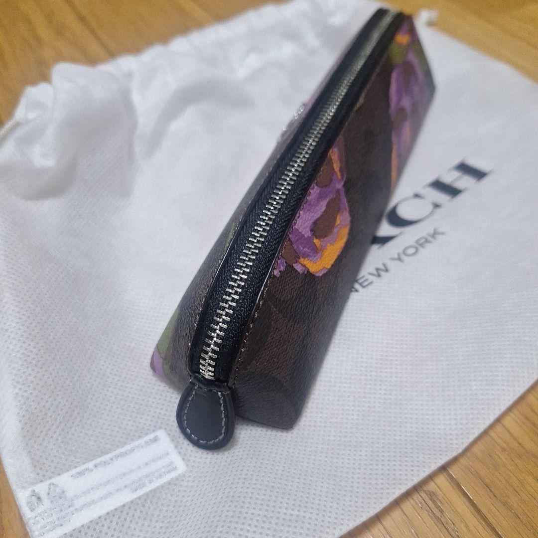 COACH 花柄レザーペンケース 保存袋付き