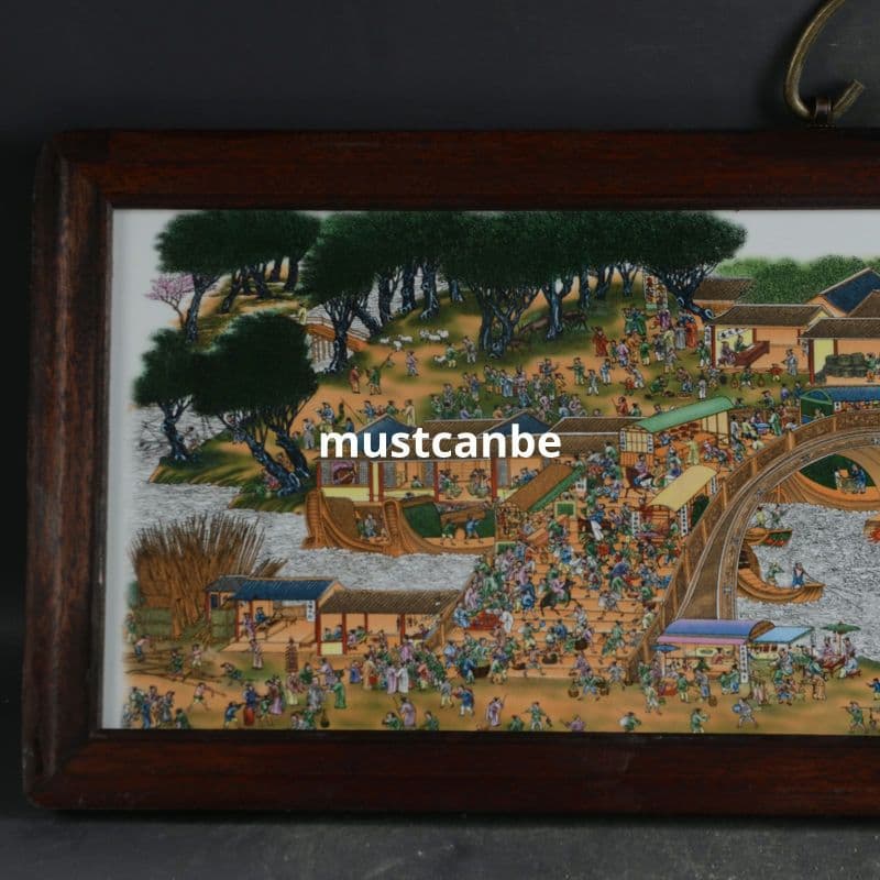 景徳鎮 陶板画 清明上河図 応接間 書斎 懸掛 装飾品 工芸品 美術品 置物