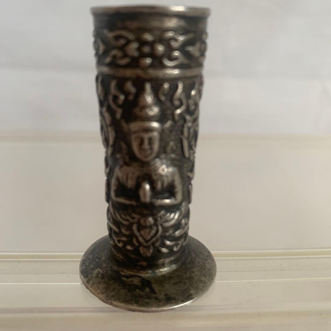 銀製 仏像彫刻 円筒形　アンティーク