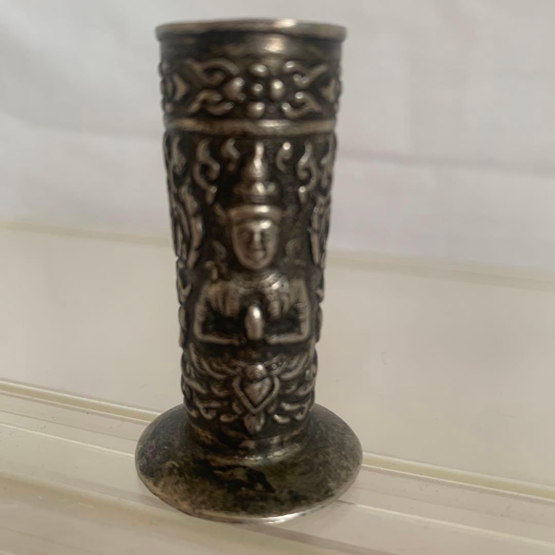 銀製 仏像彫刻 円筒形　アンティーク