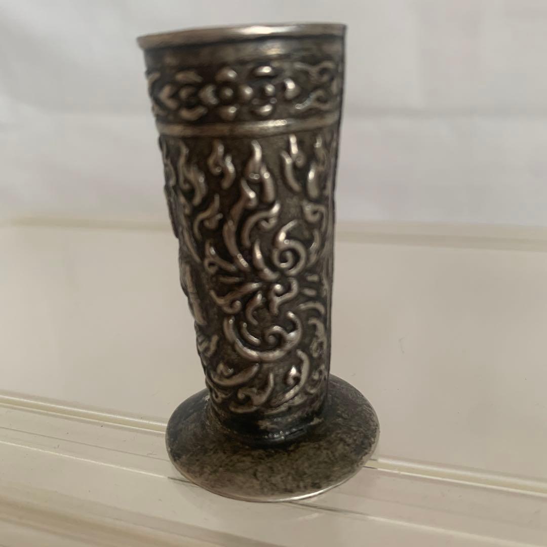 銀製 仏像彫刻 円筒形　アンティーク