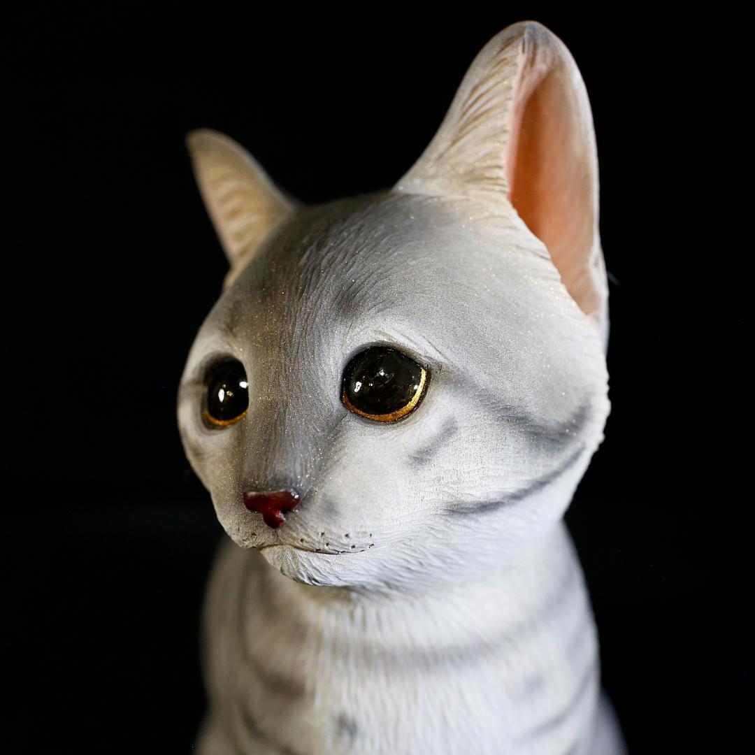 【レア美品】仔猫 子猫 長納魚竹 長納魚丈 彫刻 ネコ置物 箱あり 送料込み