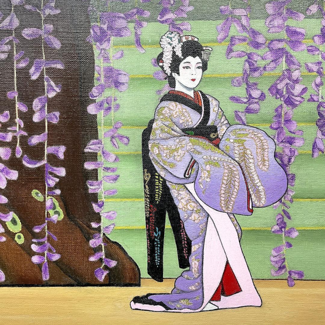 真作保証 多美子『藤娘』肉筆 日本画 美人画 画寸h44.5×w51.5cm