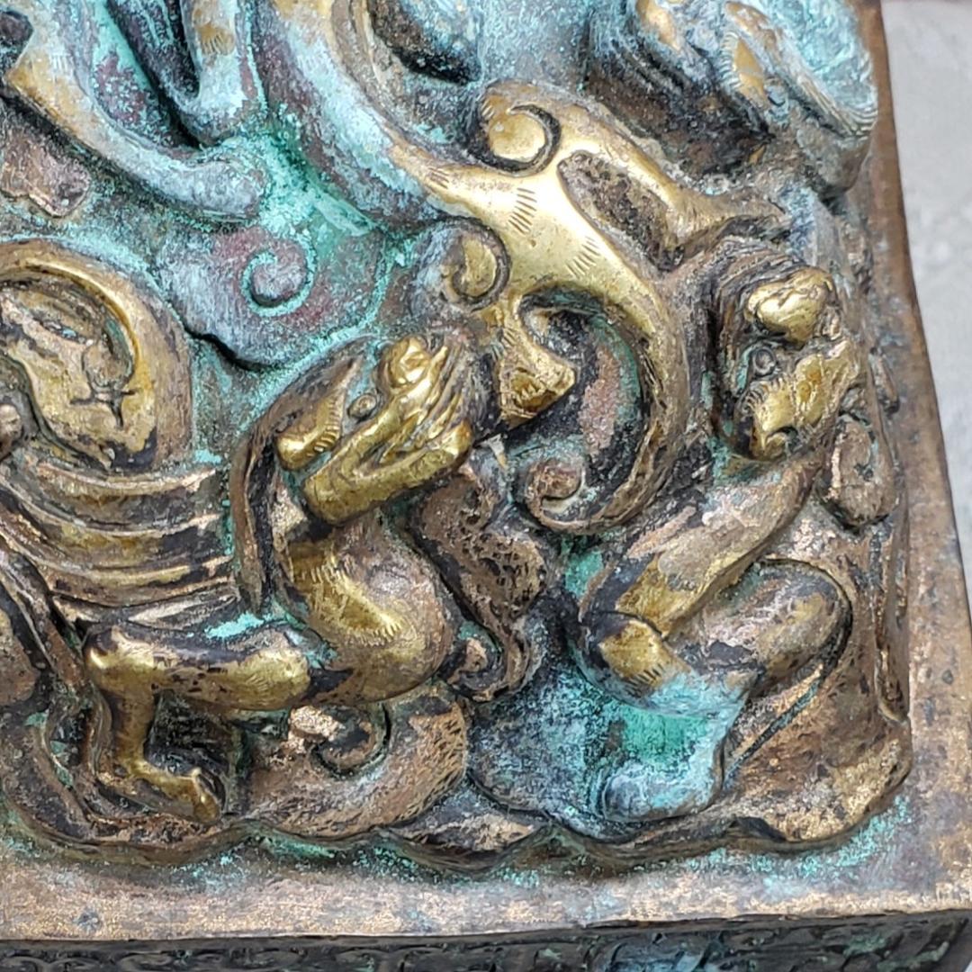 ◆『清朝 九龍 金銅璽（じ）：金銅印鑑』清朝時代皇帝印◆検）玉璽 乾隆帝 康熙帝