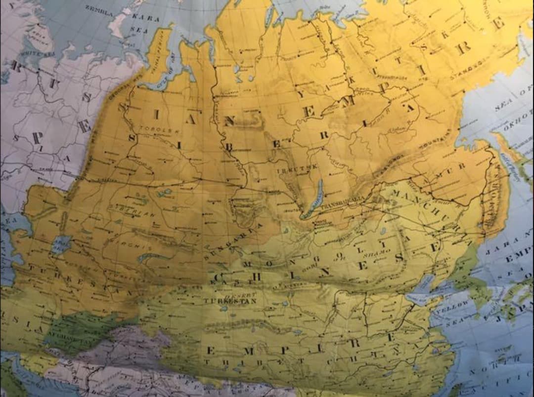 アンティーク大型 地図 マップ　アメリカ歴史教材地図 　アジアの近代史領地マップ