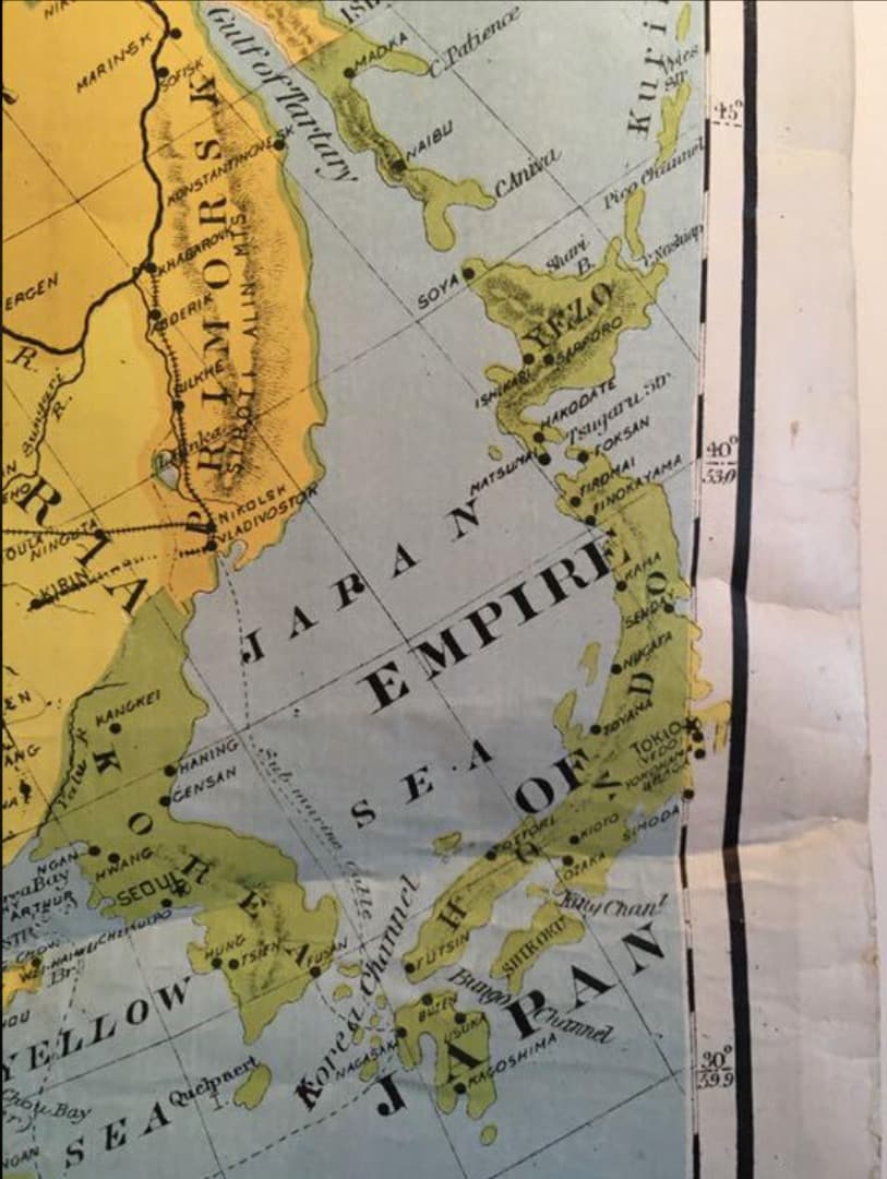 アンティーク大型 地図 マップ　アメリカ歴史教材地図 　アジアの近代史領地マップ