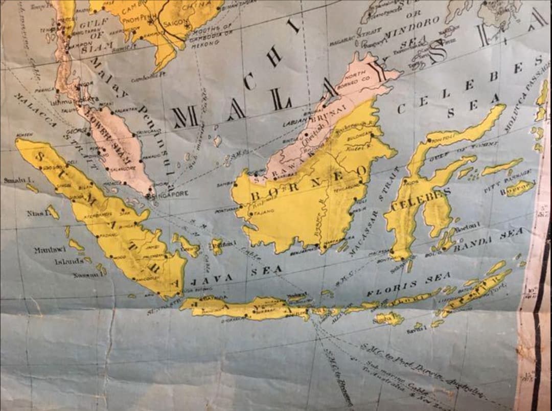 アンティーク大型 地図 マップ　アメリカ歴史教材地図 　アジアの近代史領地マップ
