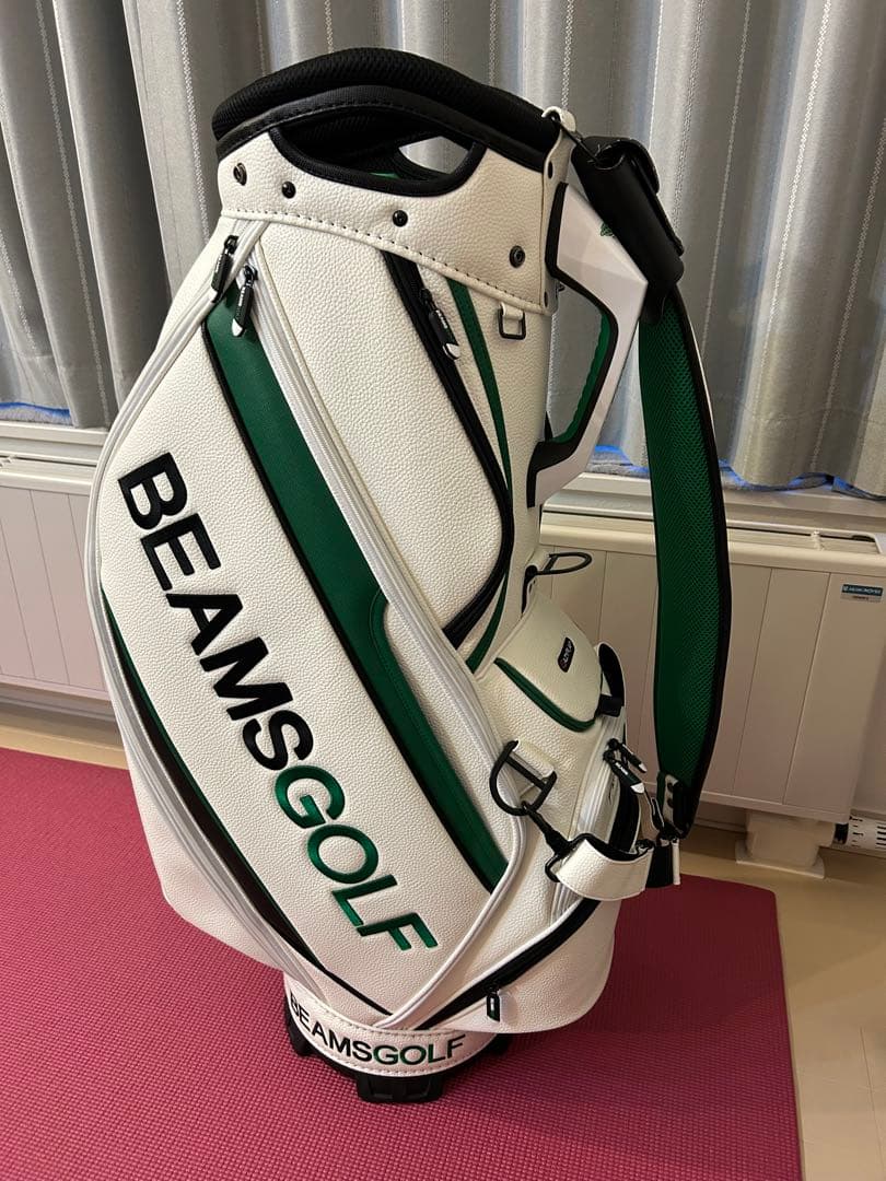 【美品】BEAMS GOLF ツアープロキャディバッグ ホワイト/グリーン