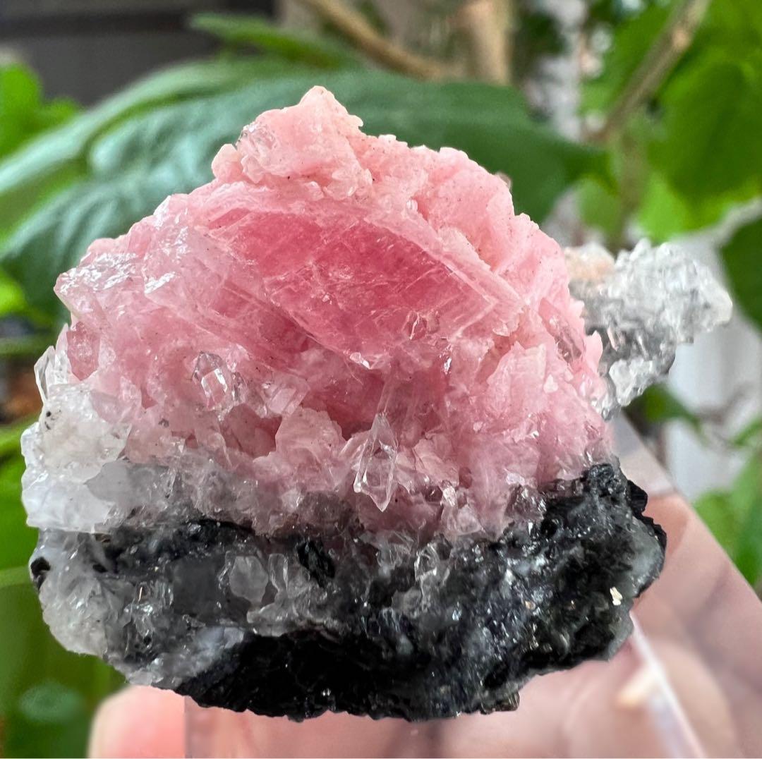 中国　広西チワン族自治区産　クォーツクラスター共生ロードクロサイト