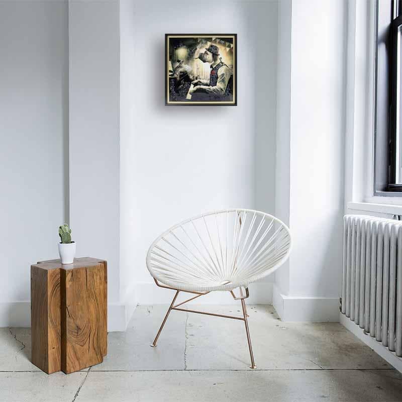 アートフレーム 犬 ピアニスト モーツァルト 絵画 クリスタルピクチャー