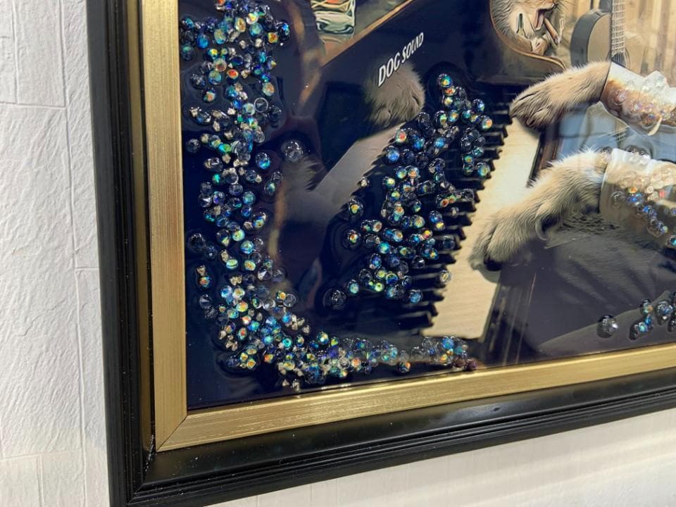 アートフレーム 犬 ピアニスト モーツァルト 絵画 クリスタルピクチャー