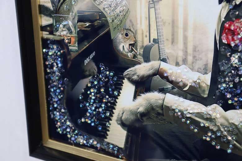 アートフレーム 犬 ピアニスト モーツァルト 絵画 クリスタルピクチャー