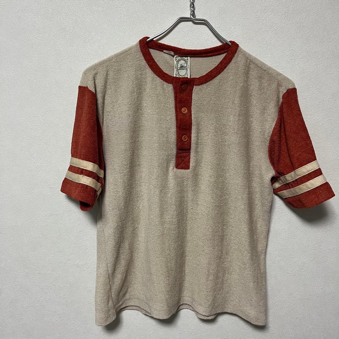 80s ヘンリーネック フットボールTシャツ風