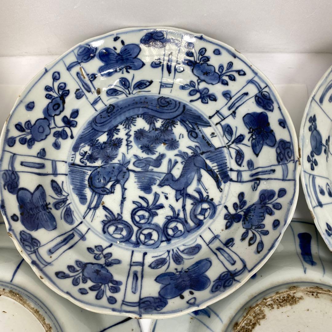 専用　中国明時代　古染付　七寸皿　7枚　チヒコ　東さ6-1201③