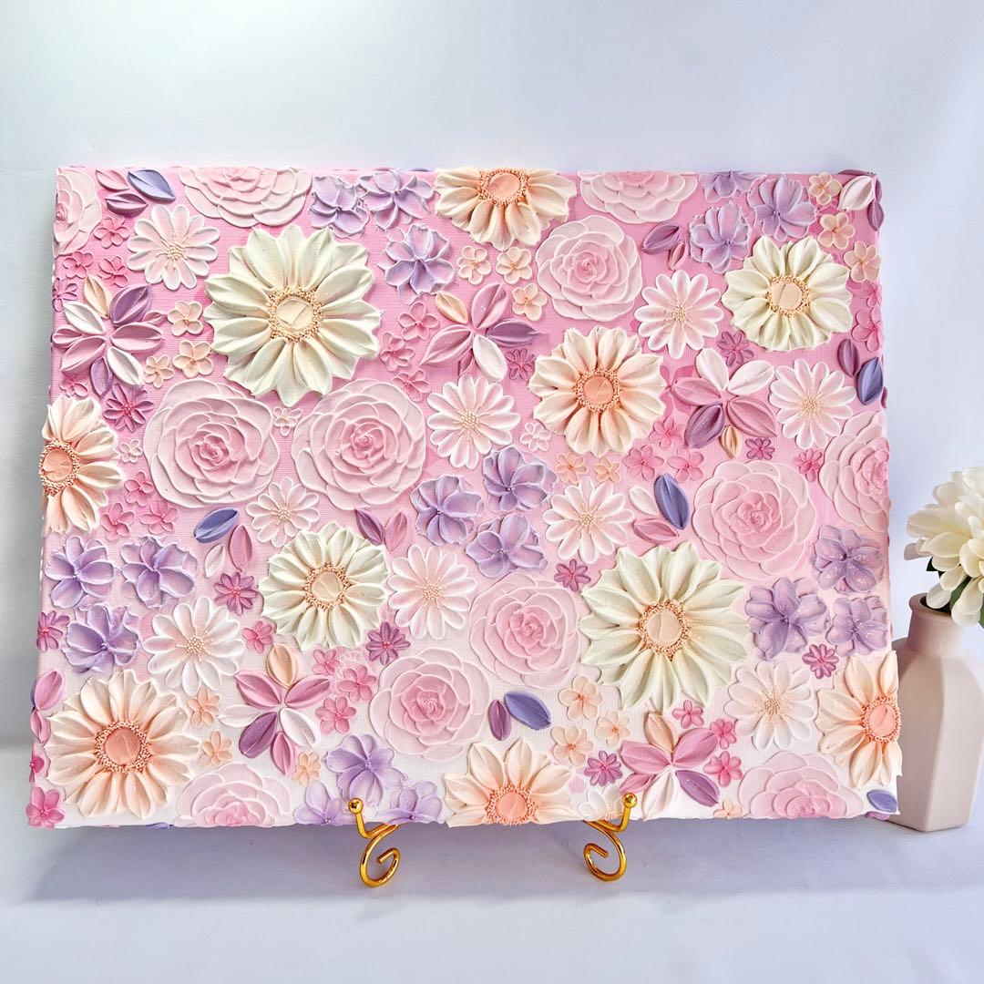 テクスチャーアート　絵画　インテリアアート　立体　花　絵　ボタニカルアート　北欧