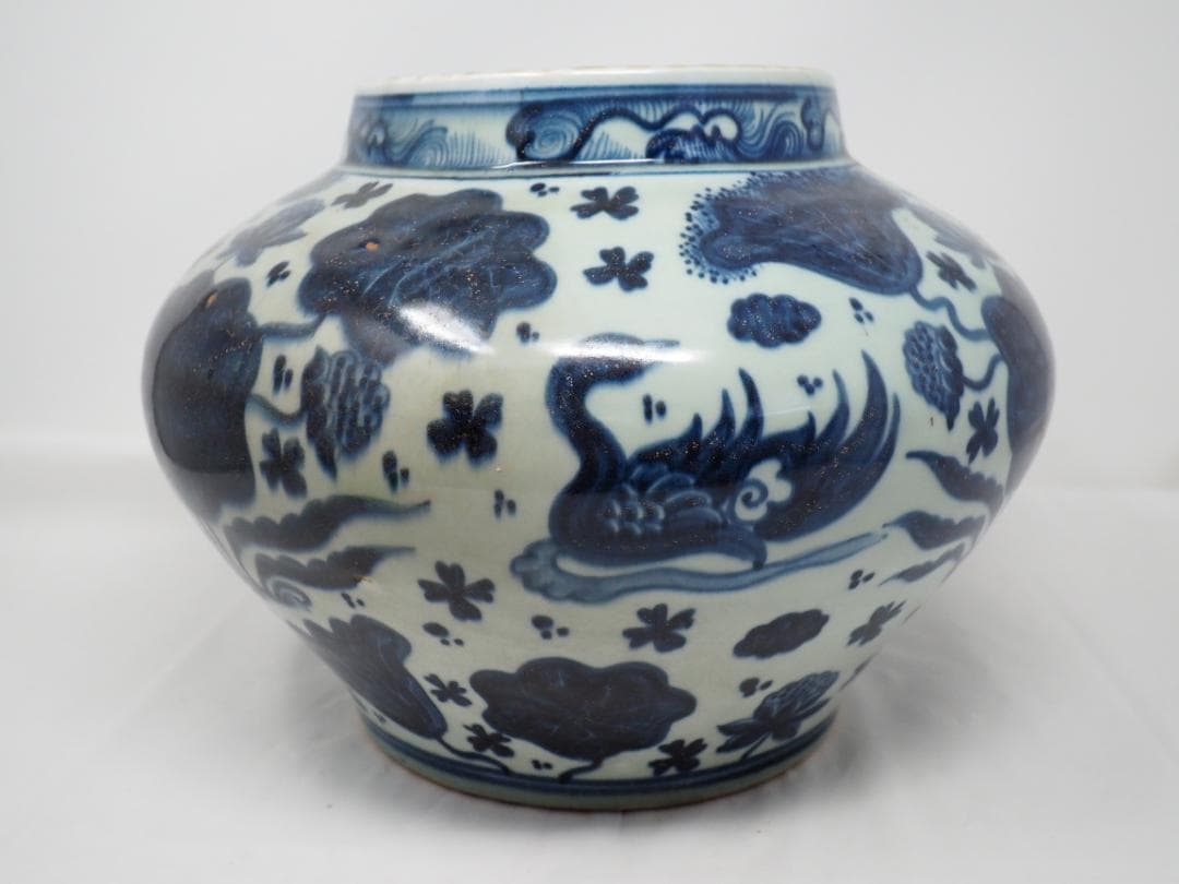 染付　青花　蓮池鴛鴦文　壺　花瓶　中国　-SO