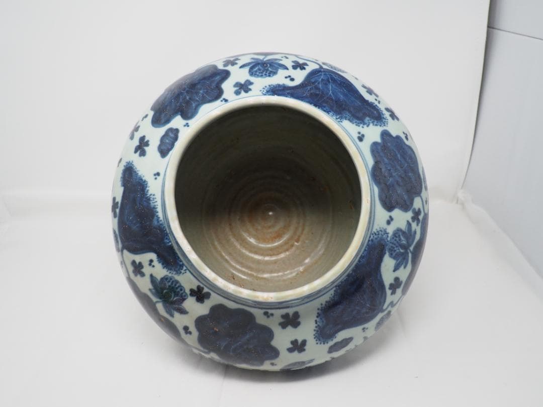 染付　青花　蓮池鴛鴦文　壺　花瓶　中国　-SO