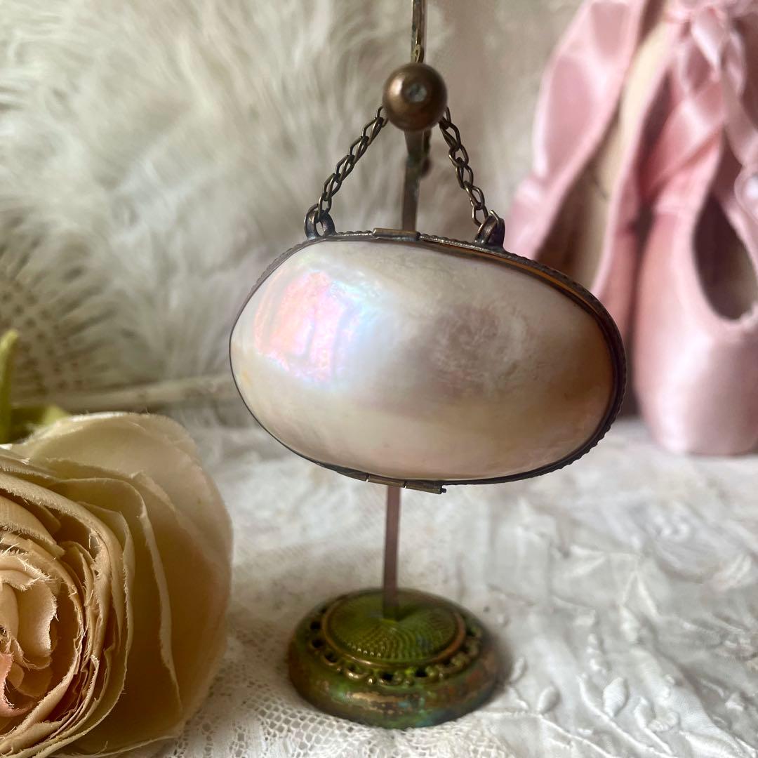 チェーン付きマザーオブパールロザリオケース大　フランスアンティーク　MOPドール