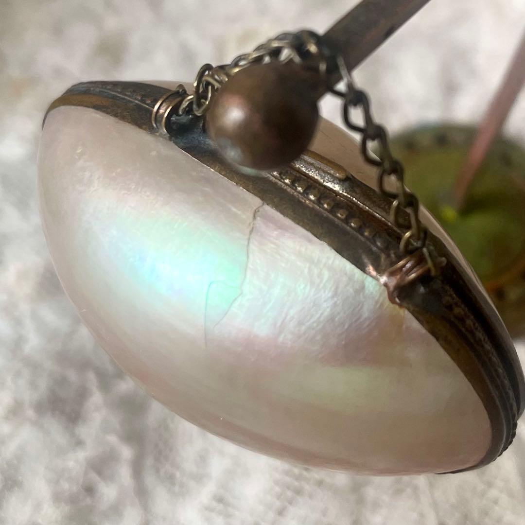 チェーン付きマザーオブパールロザリオケース大　フランスアンティーク　MOPドール