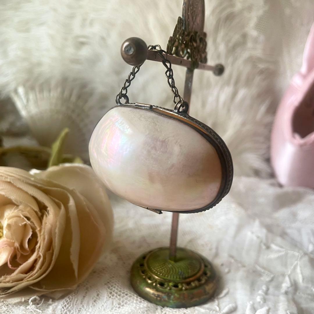 チェーン付きマザーオブパールロザリオケース大　フランスアンティーク　MOPドール