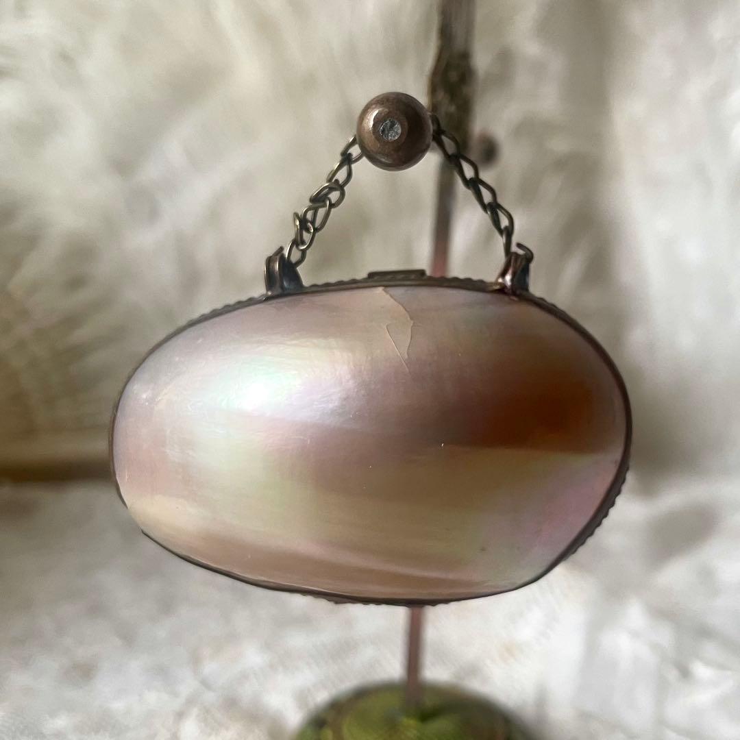 チェーン付きマザーオブパールロザリオケース大　フランスアンティーク　MOPドール