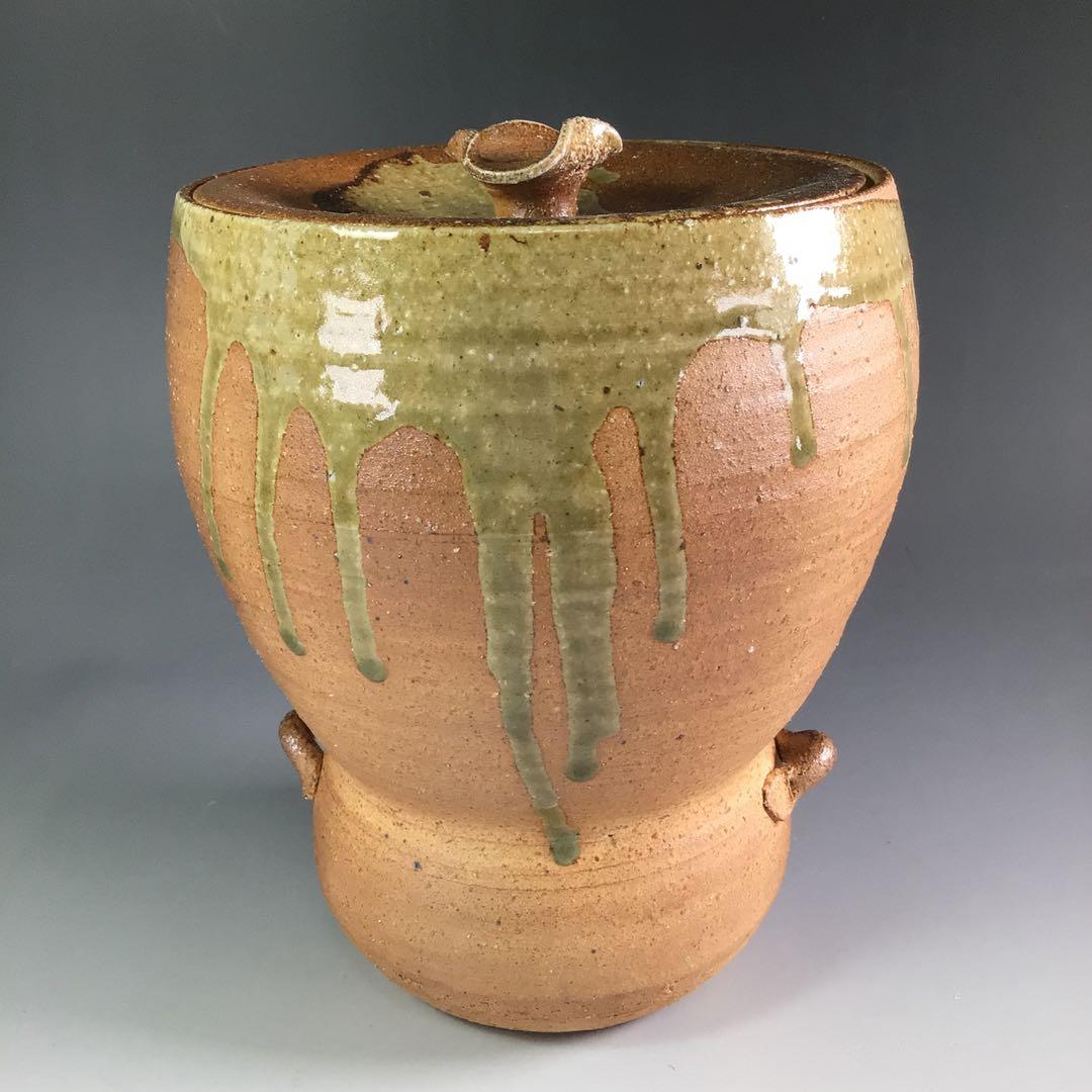 Ｒ５３５　水指　『松古窯　佐久間勝山造』『耳付』『瓢形水指』　共箱　茶道具