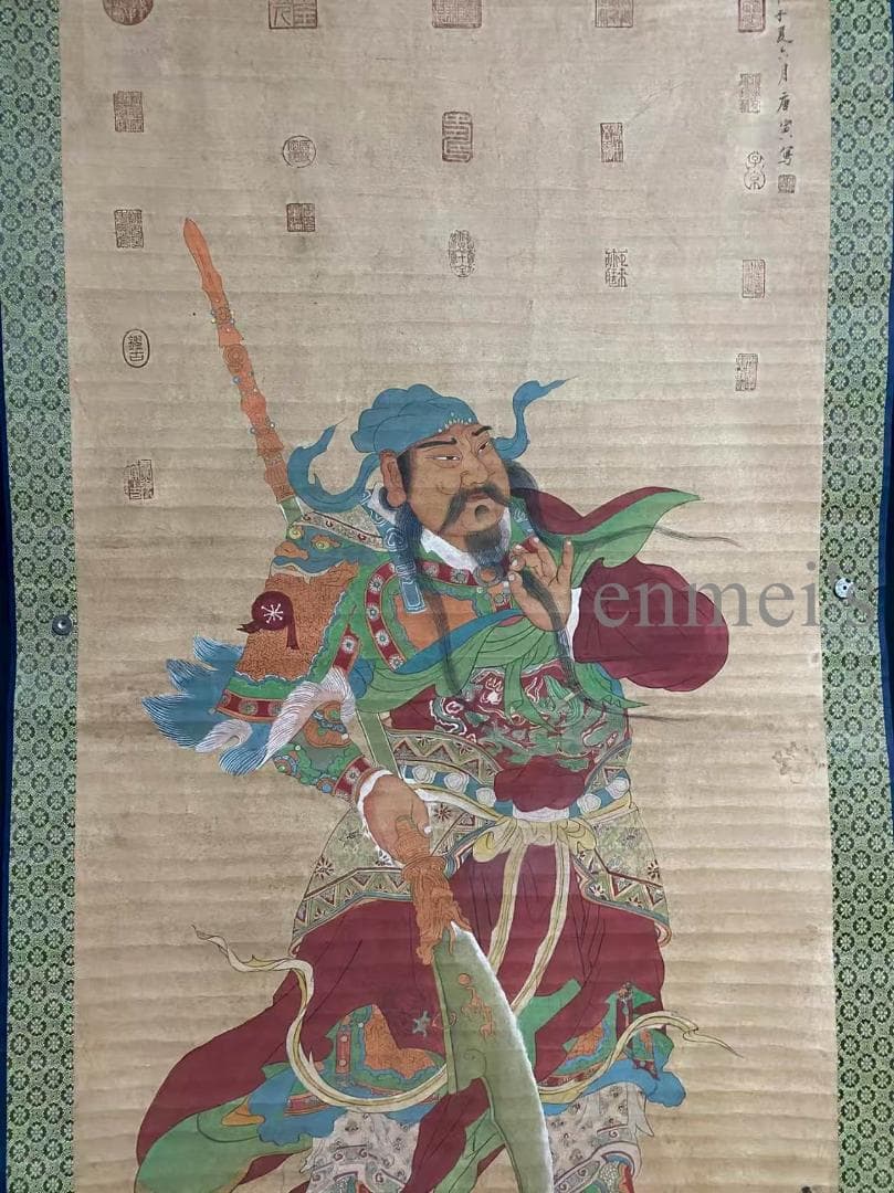 中国古美術 明代 唐寅款 関公画 掛軸 宣紙 唐物 書画 名家作 風水鎮宅 肉筆