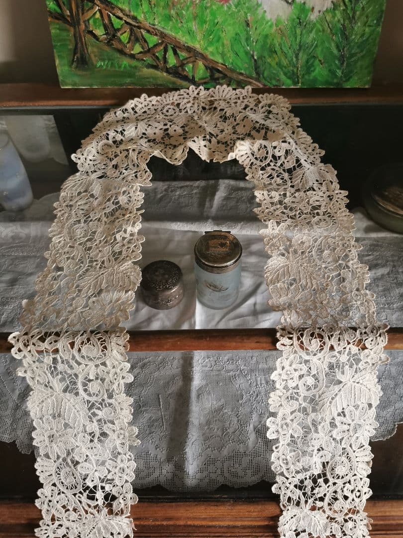 アンティーク繊細なブリュッセル デュセスレース ロングラペット付け襟 ショール