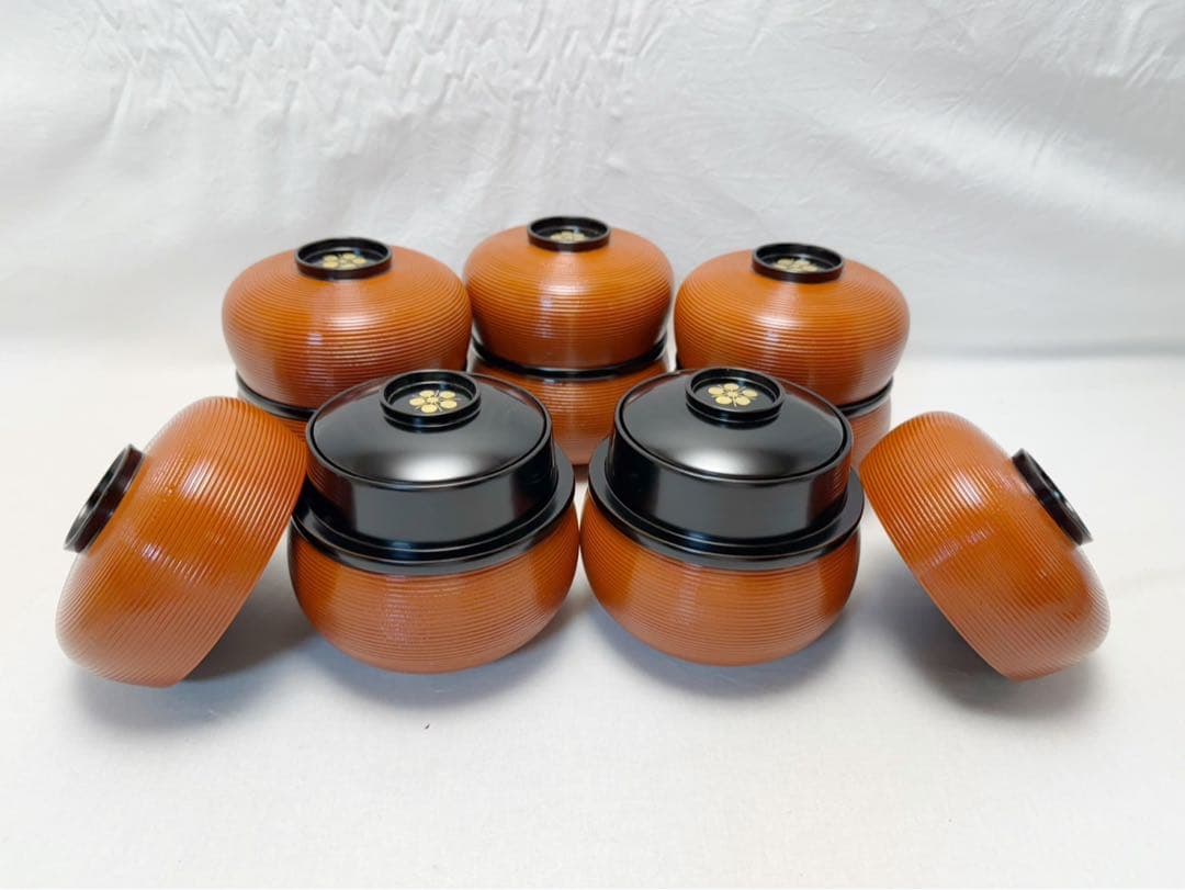 未使用 茶道具 木製 ひさご 弁当 千筋 梅蒔絵 内黒 5客揃え 懐石道具 紙箱