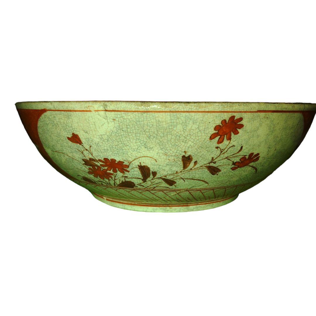 赤絵九谷　幾何学文赤玉赤絵鉢