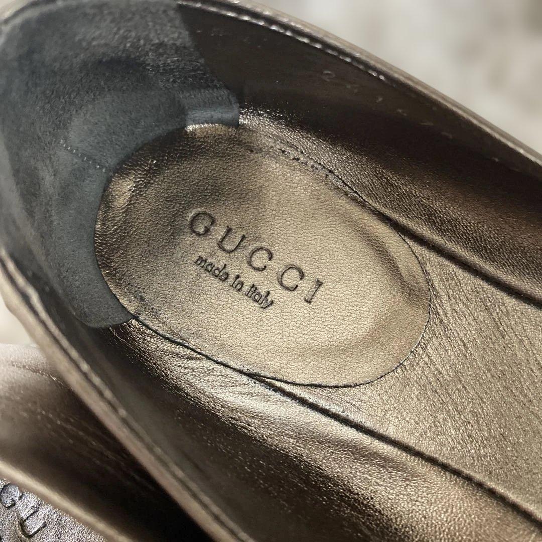 グッチ 36 リボンバレエシューズ ゴールド ブロンズ