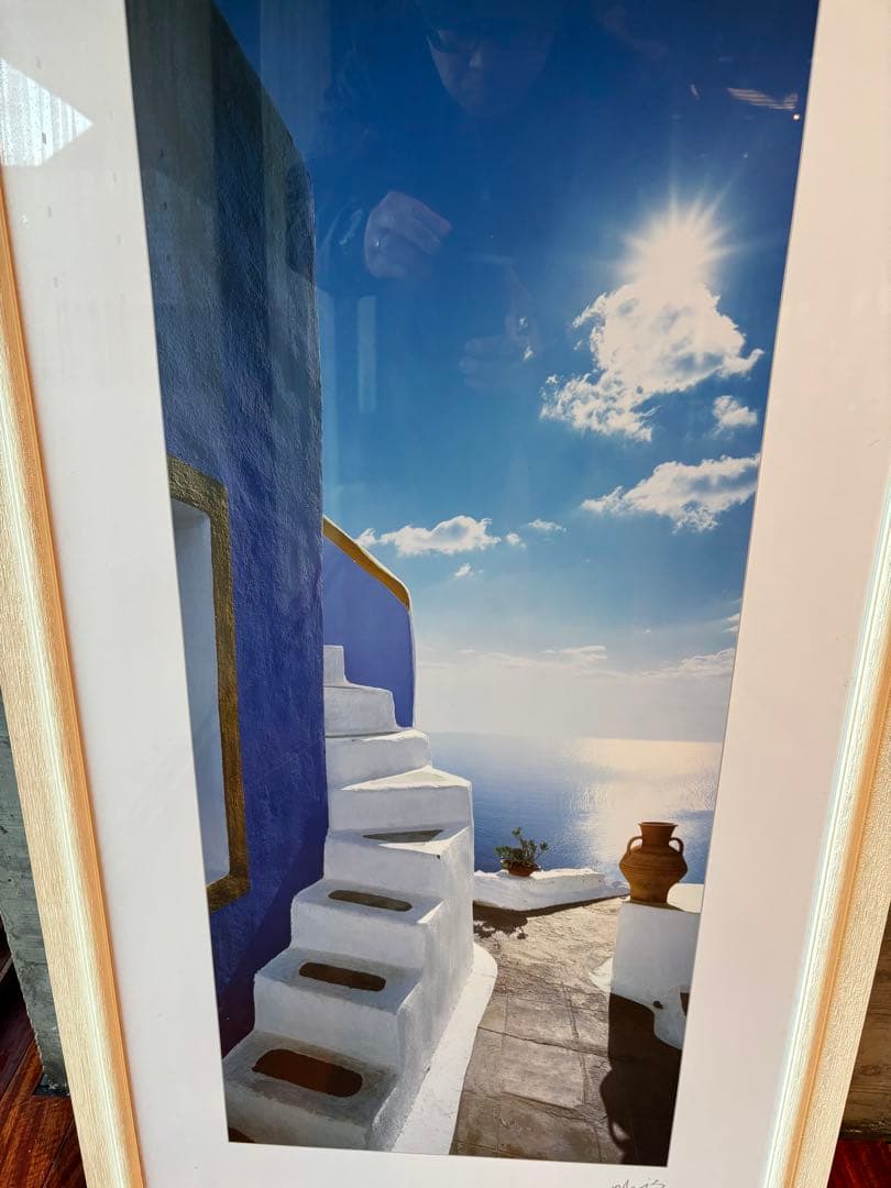 108cm ジョルジュメリス　青い壁白い階段　ギリシャ風景画絵画　アートポスター