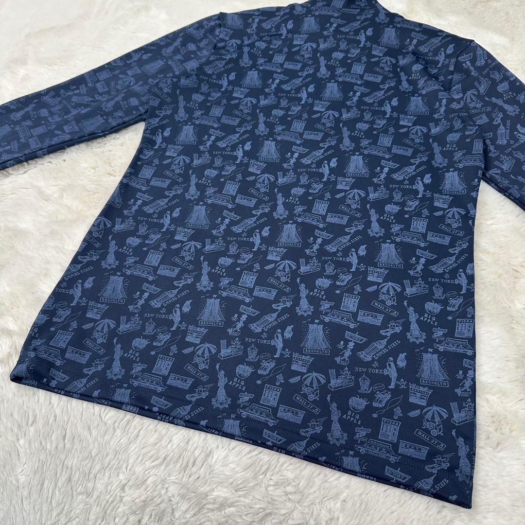 ✨美品✨マンシングウェア 西脇光重コラボ 防風 NY総柄 ハイネックシャツ 紺