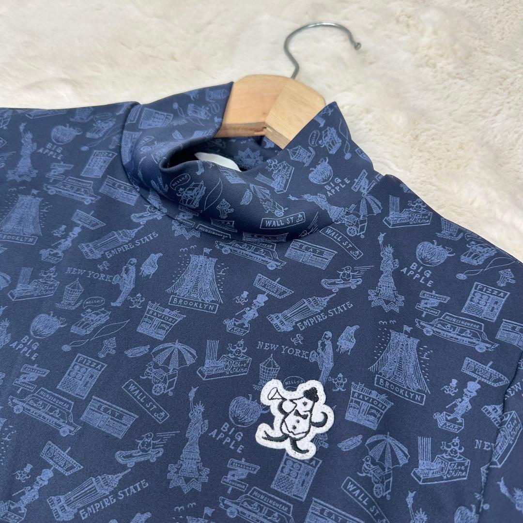 ✨美品✨マンシングウェア 西脇光重コラボ 防風 NY総柄 ハイネックシャツ 紺