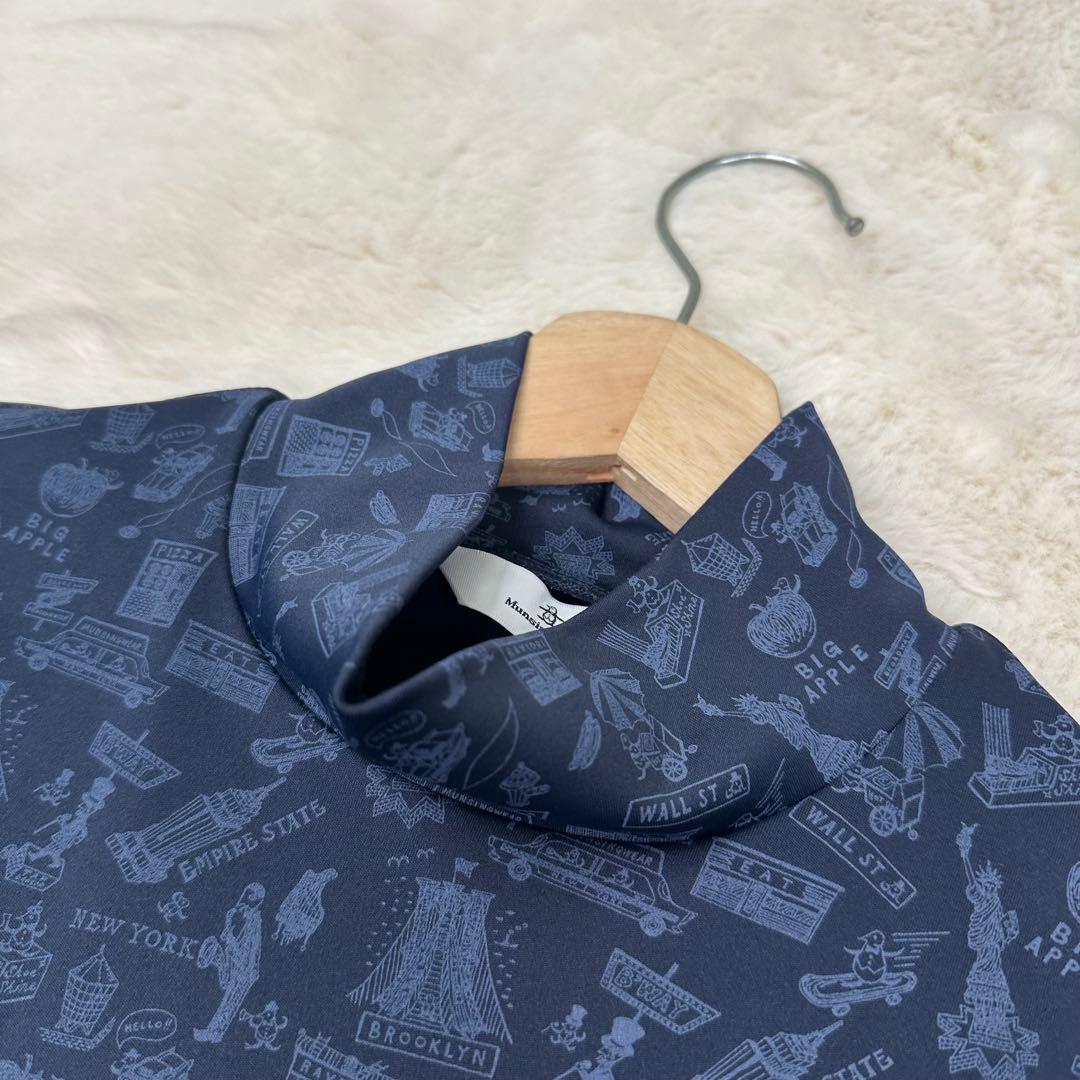 ✨美品✨マンシングウェア 西脇光重コラボ 防風 NY総柄 ハイネックシャツ 紺