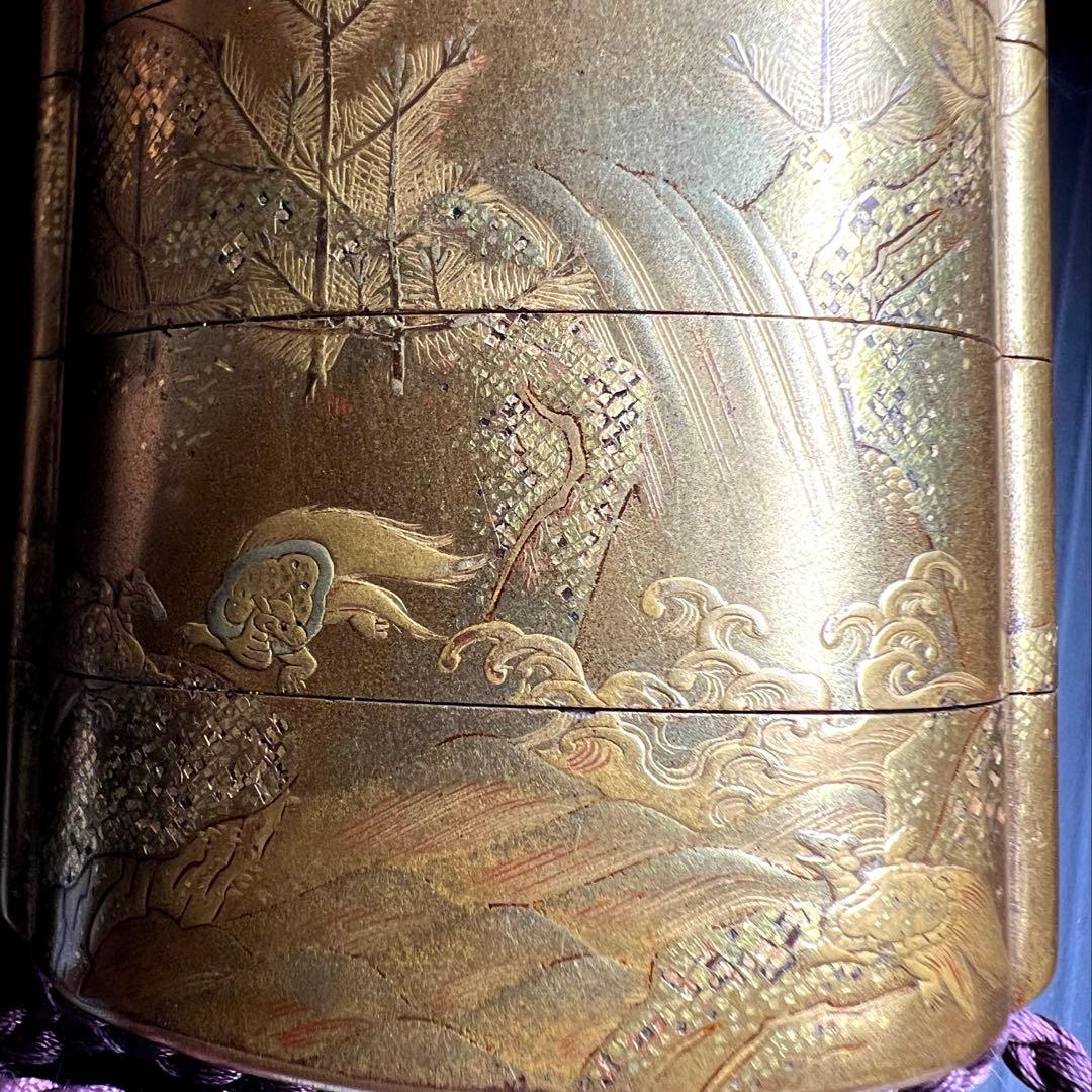 梶川作　極上蒔絵印籠　蓋無木箱付　71g 東Y7-0710⭐︎2F