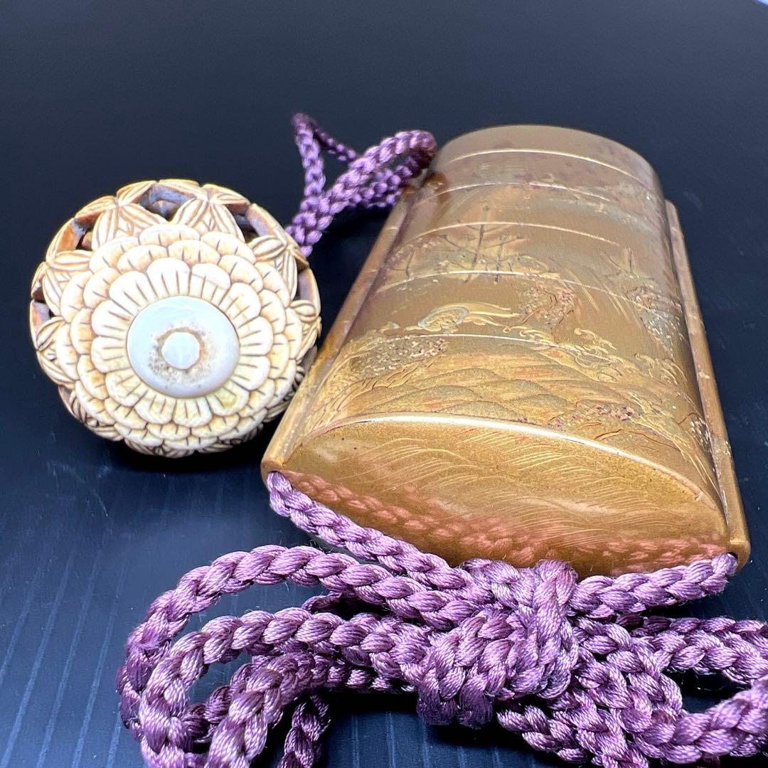 梶川作　極上蒔絵印籠　蓋無木箱付　71g 東Y7-0710⭐︎2F