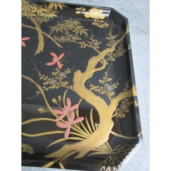 黒塗四君子高盛金蒔絵長硯蓋箱入り [B28397]