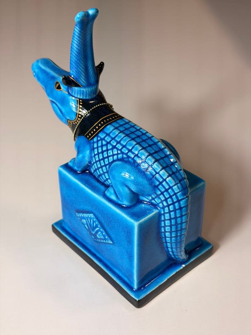 #美濃焼 幸兵衛窯 エジプト神 九栄神　セベク　ワニ 青釉金彩　S-1