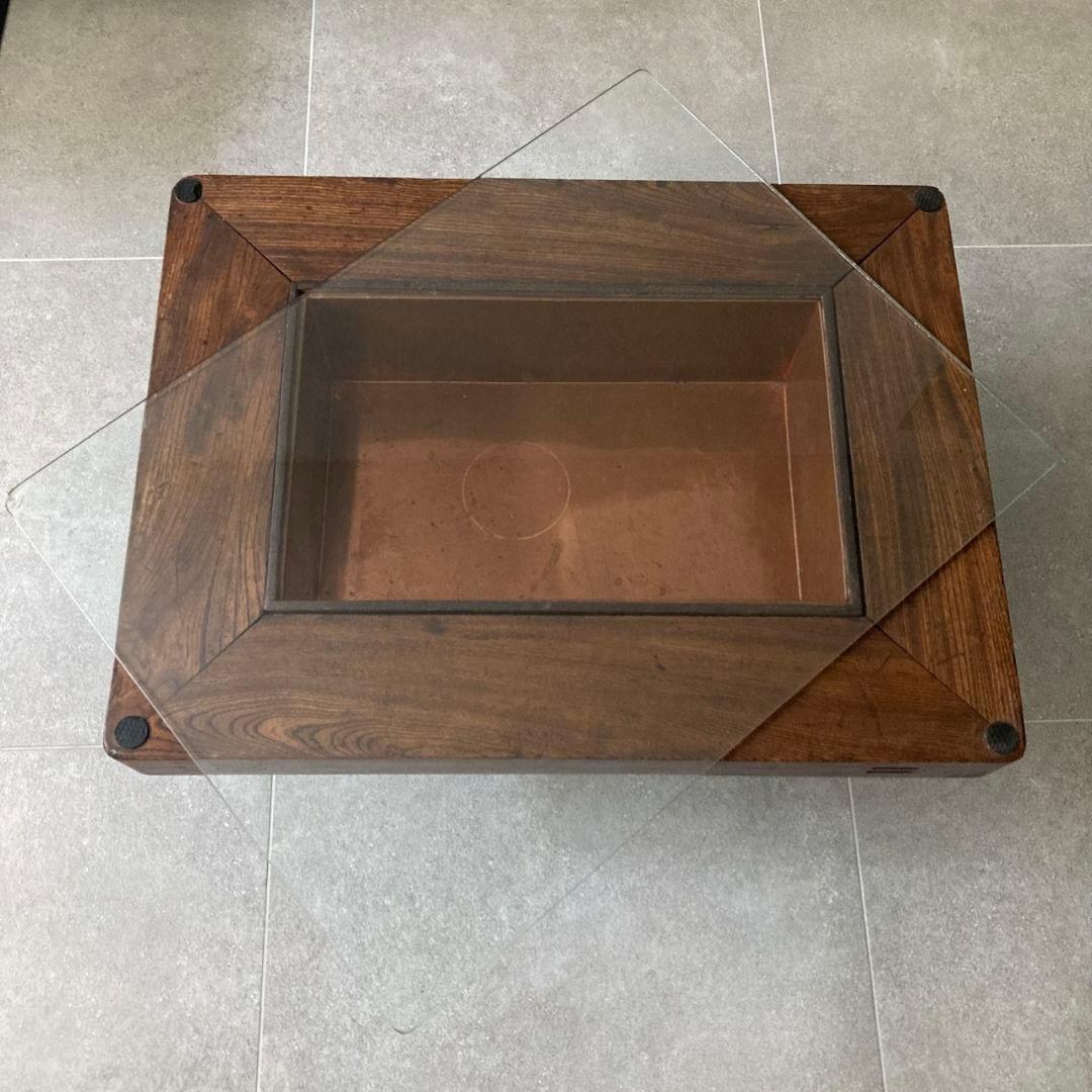 囲炉裏テーブル 時代家具 アンティーク古家具　侘び寂び ガラス 引き出し付